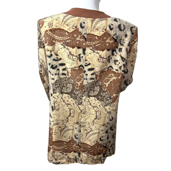 Saks Jandel Vtg Blazer 14 Silk Asian Style Animal Print Neutrals Shoulder Pads - Picture 4 of 16